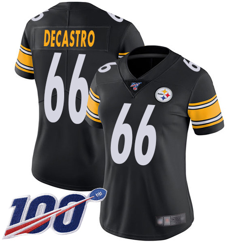 Women Pittsburgh Steelers Football #66 Limited Black David DeCastro Home 100th Season Vapor Untouchable Nike NFL Jersey->women nfl jersey->Women Jersey